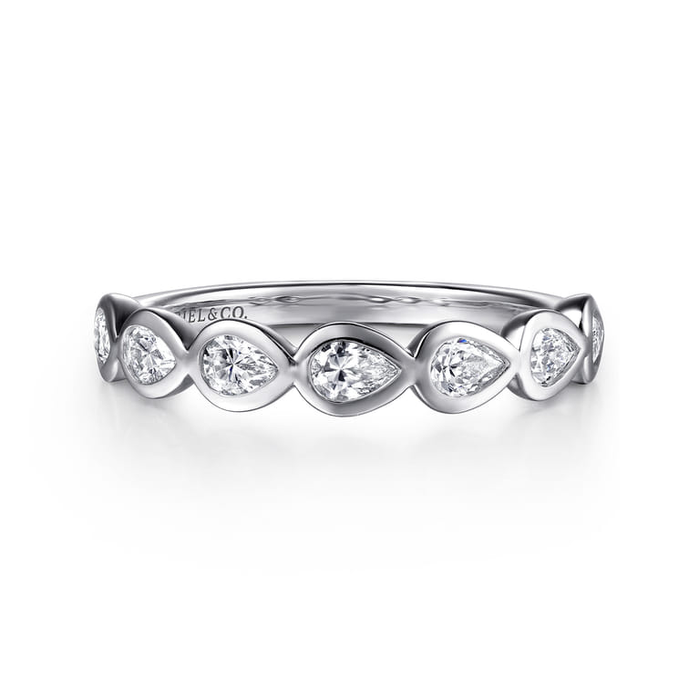 Straight Wedding Ring in 14k White Gold with Pear Natural Diamond at Gabriel & Co. - Shot 1