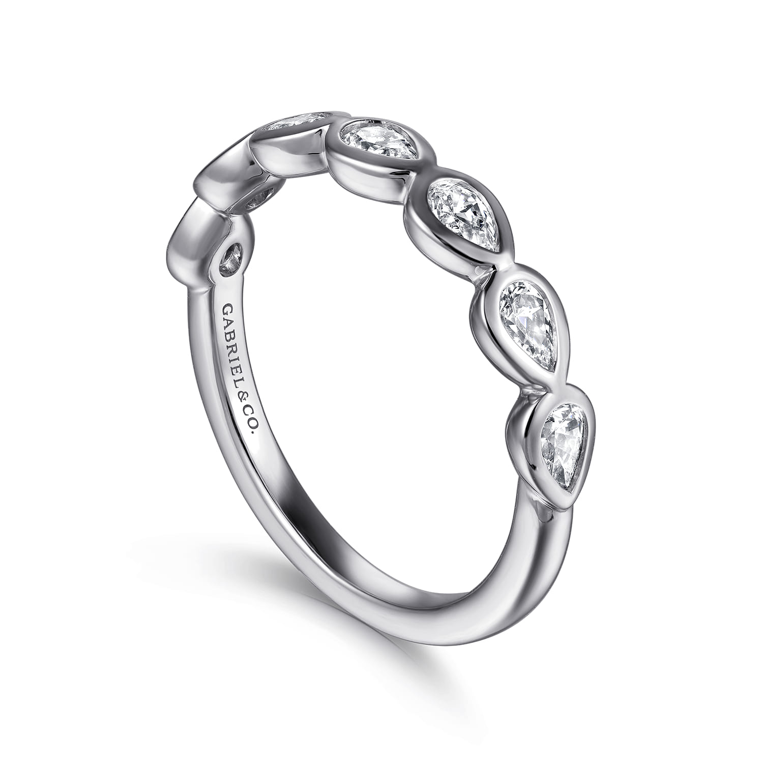 Straight Wedding Ring in 14k White Gold with Pear Natural Diamond at Gabriel & Co. - Shot 3