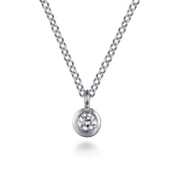 14K White Gold Bezel Set Diamond Pendant Necklace