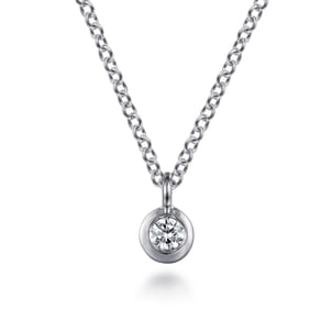 14K White Gold Bezel Set Diamond Pendant Necklace