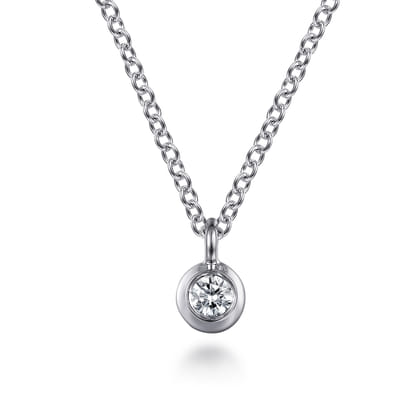 14K White Gold Bezel Set Diamond Pendant Necklace