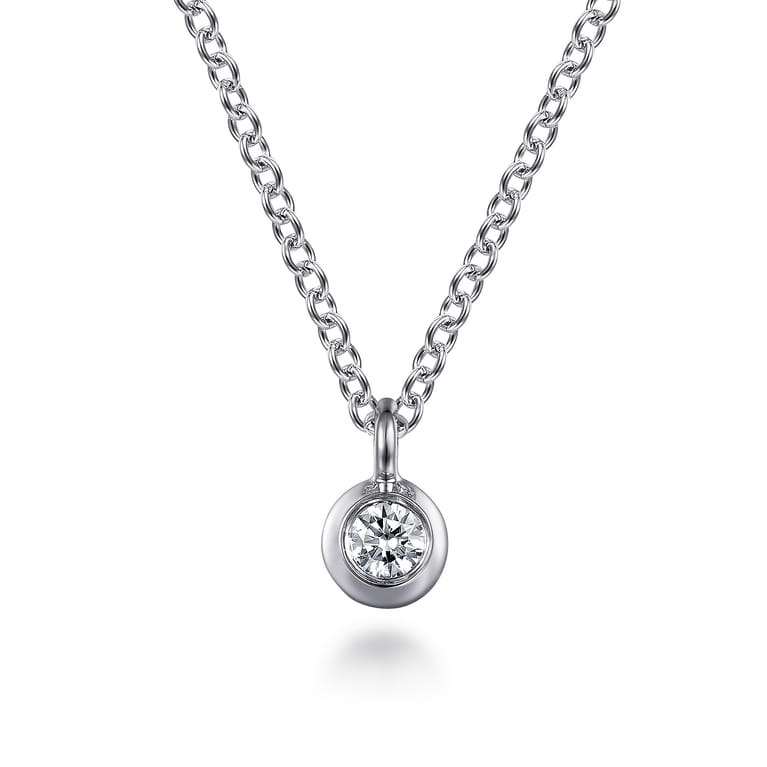 14K White Gold Bezel Set Diamond Pendant Necklace - 0.05 ct - Shot 1