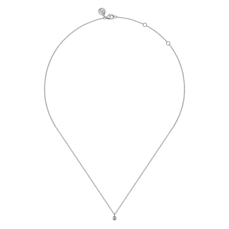 14K White Gold Bezel Set Diamond Pendant Necklace