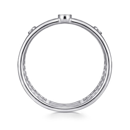 14K White Gold Bezel Set Diamond Station Layered Ring