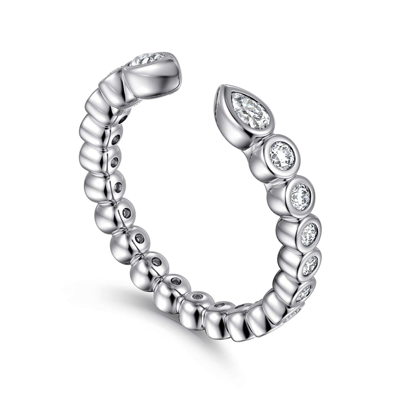 Open Ring Wedding Ring in 14k White Gold with Pear Natural Diamond at Gabriel & Co. - Shot 3