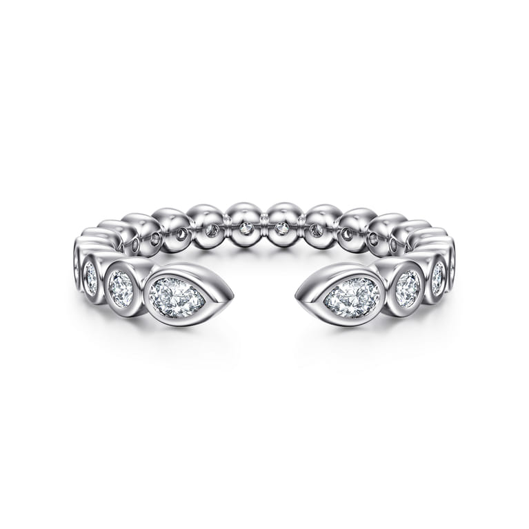 Open Ring Wedding Ring in 14k White Gold with Pear Natural Diamond at Gabriel & Co. - Shot 1