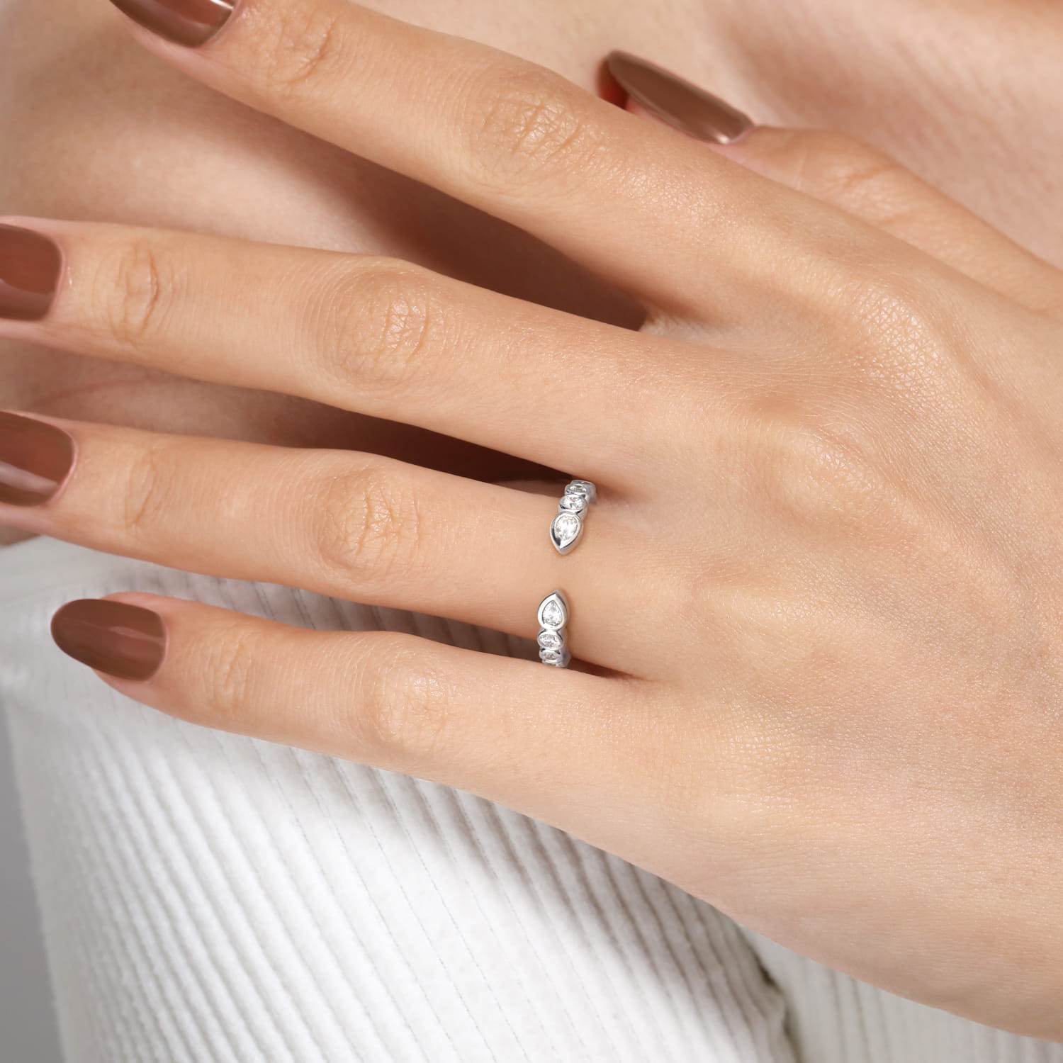 Open Ring Wedding Ring in 14k White Gold with Pear Natural Diamond at Gabriel & Co. - Shot 5