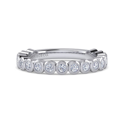 14K White Gold Bezel Set Stackable Diamond Band