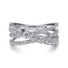 14K White Gold Bezel and Prong Set Criss Cross Diamond Ring - 1.05 ct