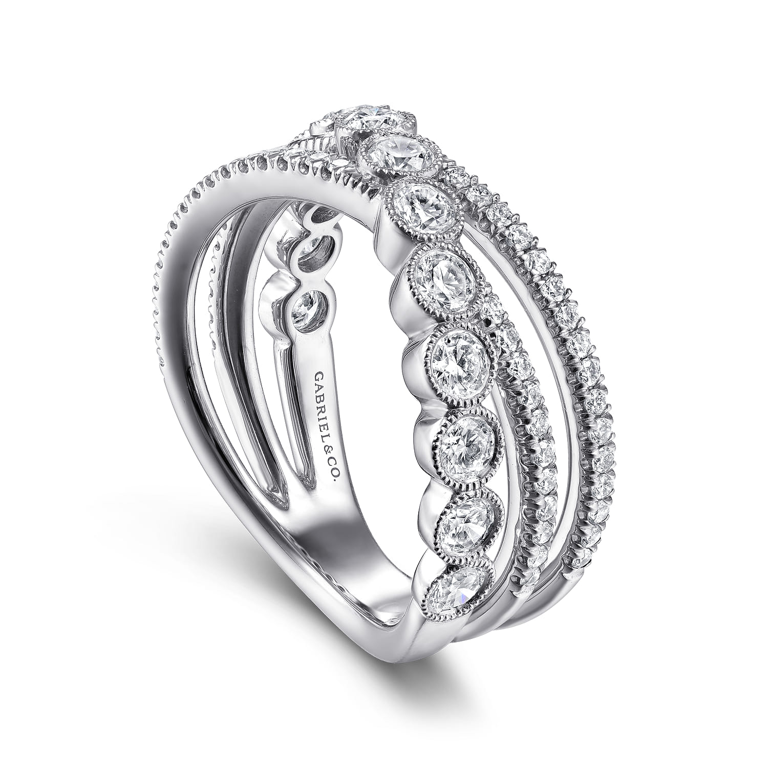 14K White Gold Bezel and Prong Set Criss Cross Diamond Ring - 1.05 ct - Shot 3