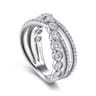 14K White Gold Bezel and Prong Set Criss Cross Diamond Ring - 1.05 ct