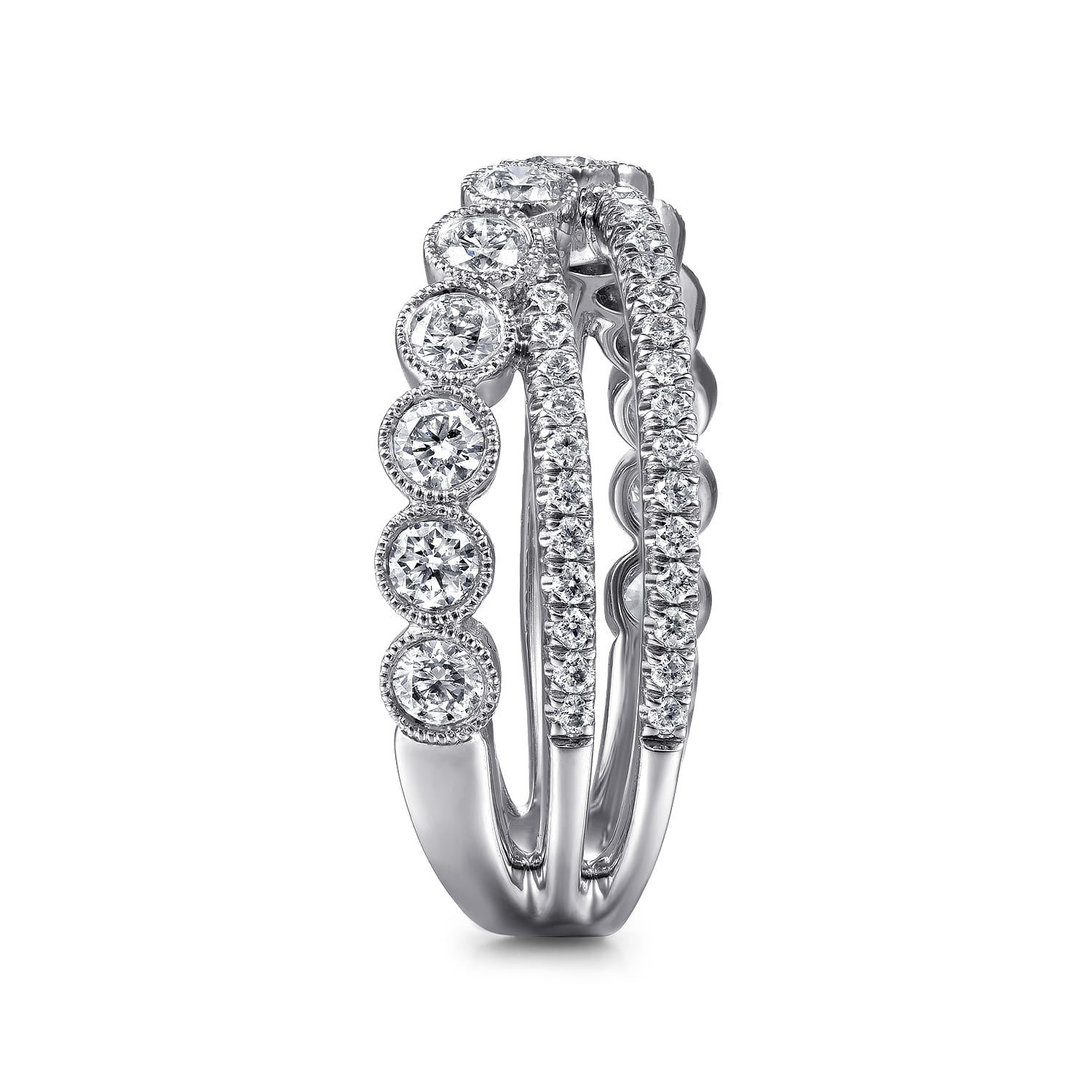 14K White Gold Bezel and Prong Set Criss Cross Diamond Ring - 1.05 ct - Shot 4