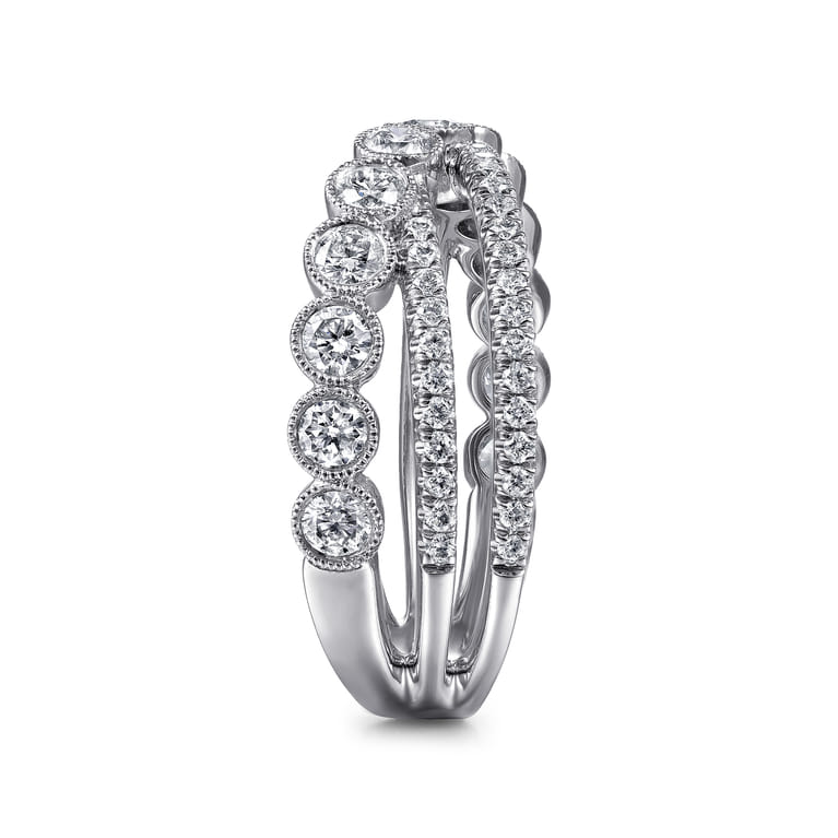 14K White Gold Bezel and Prong Set Criss Cross Diamond Ring - 1.05 ct - Shot 4