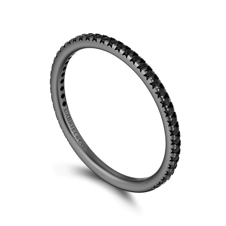 14K White Gold-Black Rhodium Black Diamond Stackable Diamond Band - 0.18 ct - Shot 3