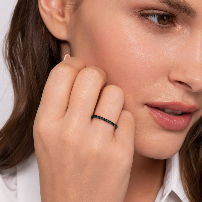 14K White Gold-Black Rhodium Black Diamond Stackable Diamond Band - 0.18 ct - Shot 5