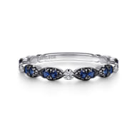14K White Gold Black Rhodium Diamond and Blue Sapphire Stackable Ladies Ring