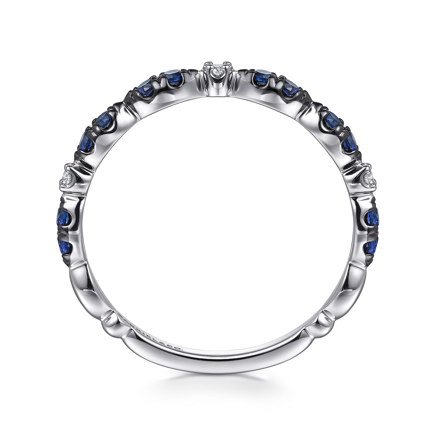 14K White Gold Black Rhodium Diamond and Blue Sapphire Stackable Ladies Ring - 0.03 ct - Shot 2
