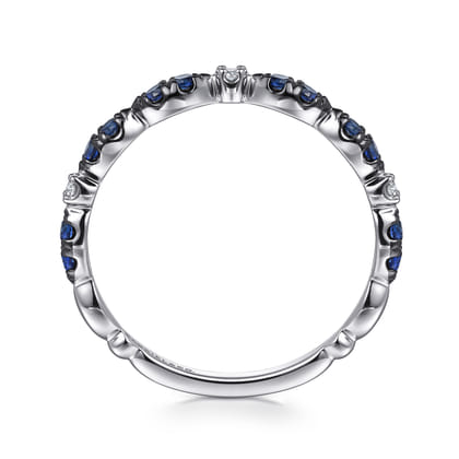 14K White Gold Black Rhodium Diamond and Blue Sapphire Stackable Ladies Ring