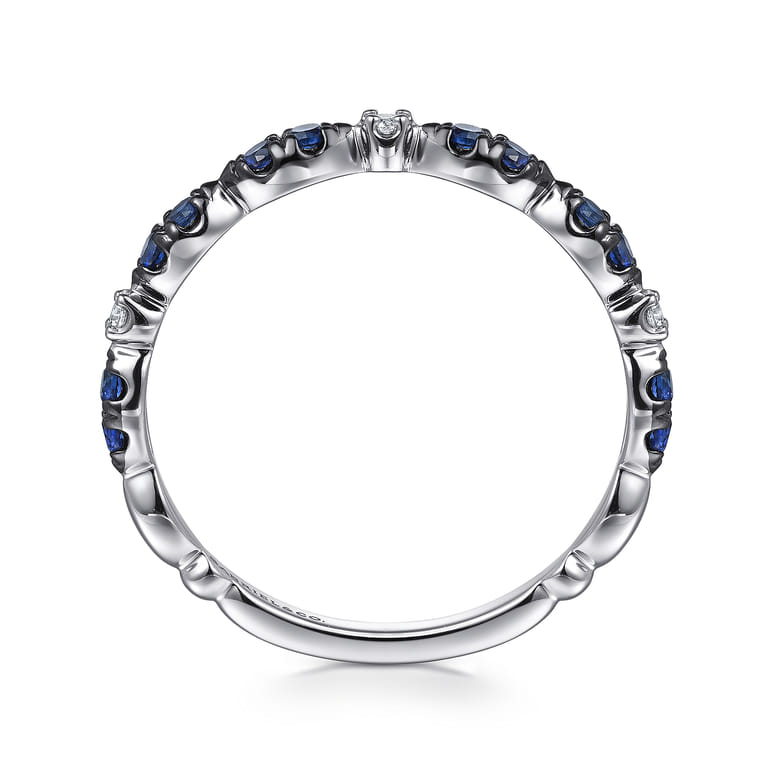 14K White Gold Black Rhodium Diamond and Blue Sapphire Stackable Ladies Ring - 0.03 ct - Shot 2