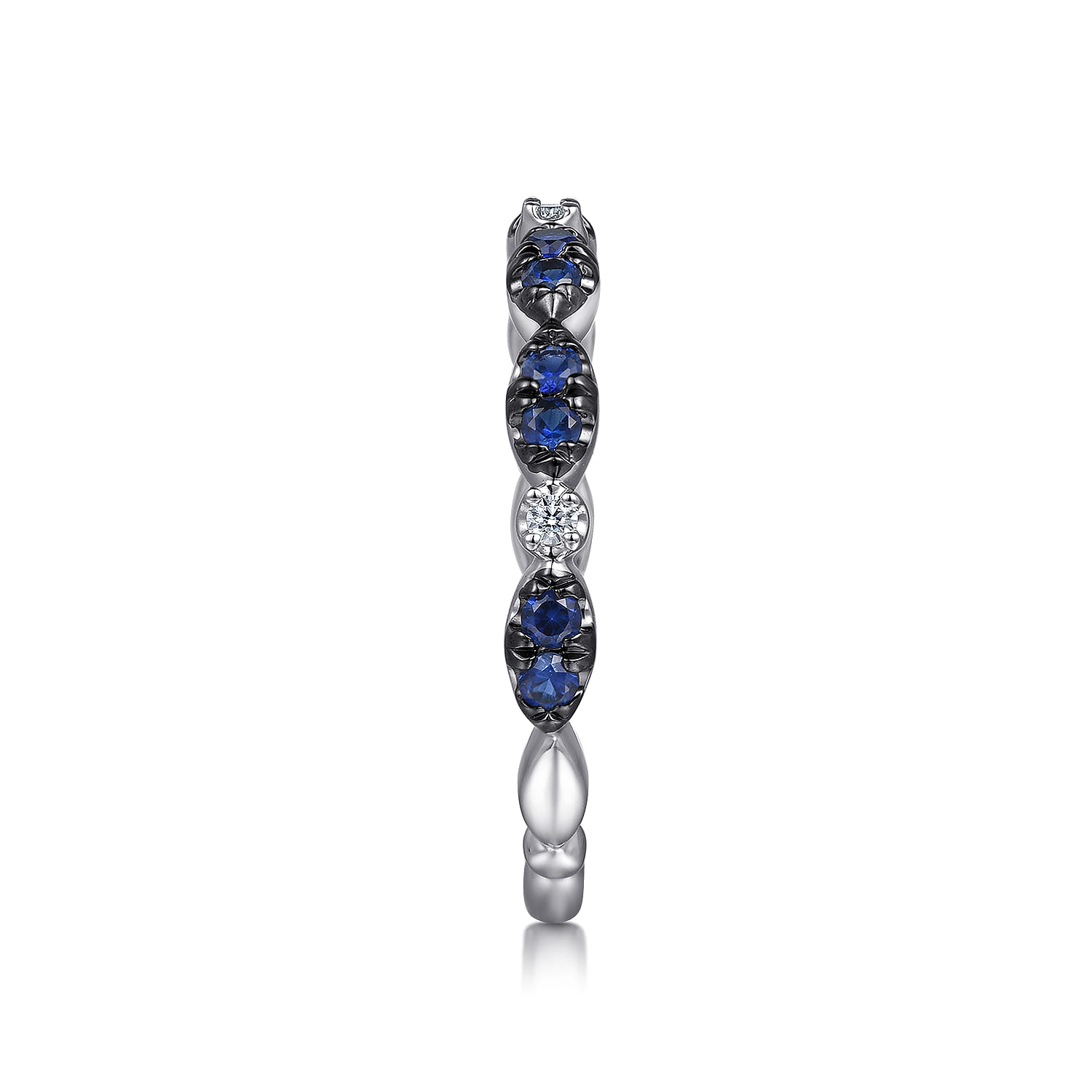 14K White Gold Black Rhodium Diamond and Blue Sapphire Stackable Ladies Ring - 0.03 ct - Shot 4