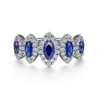 14K White Gold Blue Sapphire and Diamond Halo Marquise Ladies Ring
