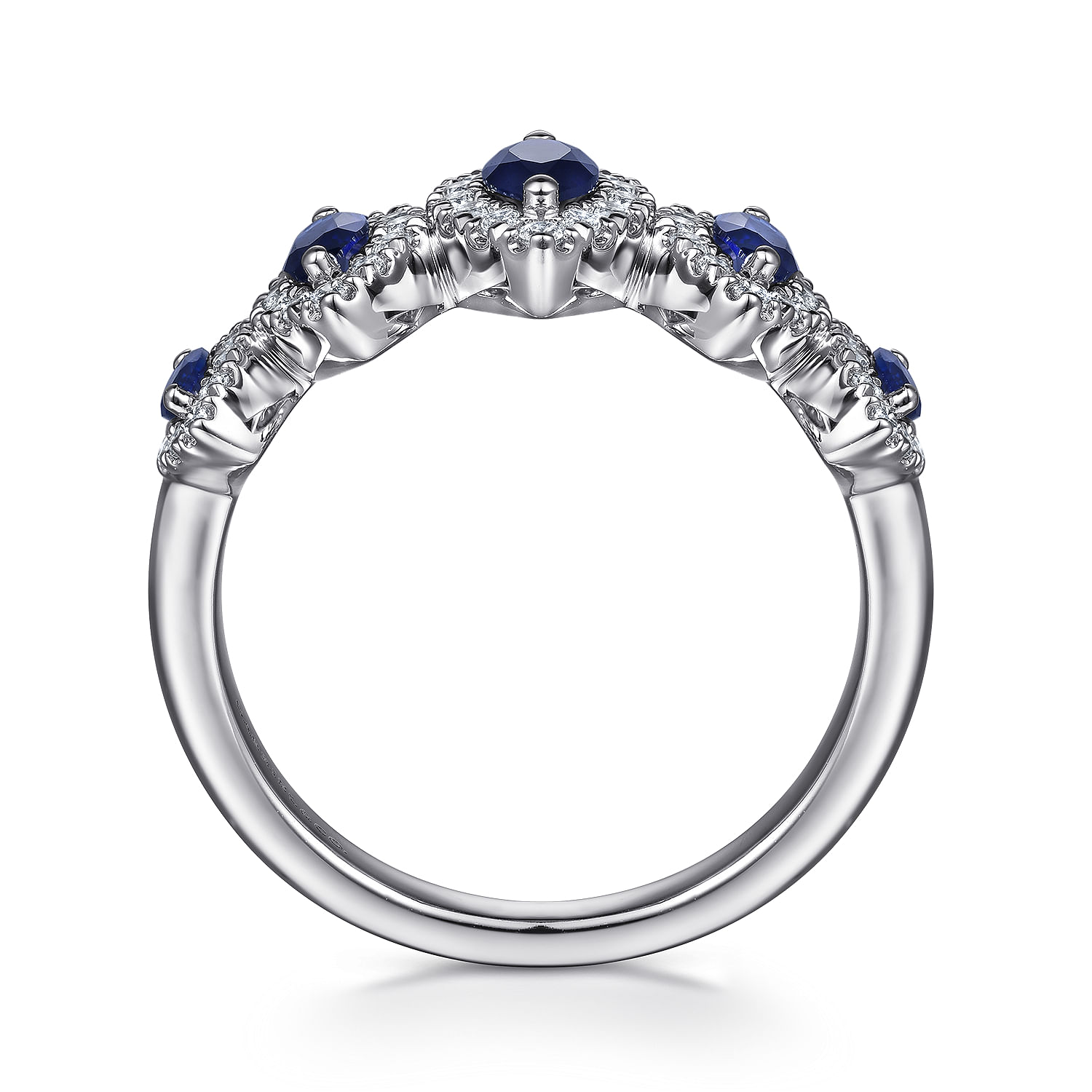 14K White Gold Blue Sapphire and Diamond Halo Marquise Ladies Ring - 0.35 ct - Shot 2