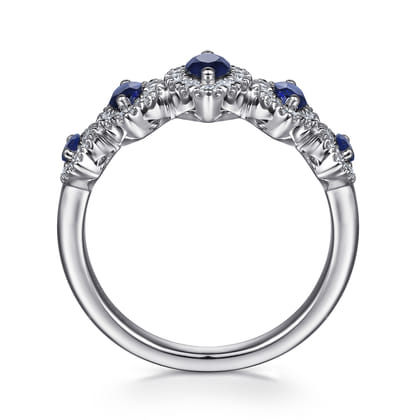 14K White Gold Blue Sapphire and Diamond Halo Marquise Ladies Ring