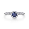 14K White Gold Blue Sapphire and Diamond Halo Promise Ring - 0.06 ct