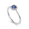 14K White Gold Blue Sapphire and Diamond Halo Promise Ring - 0.06 ct