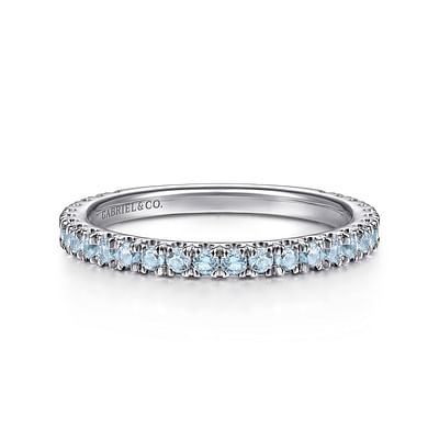 14K White Gold Blue Topaz Stackable Ring