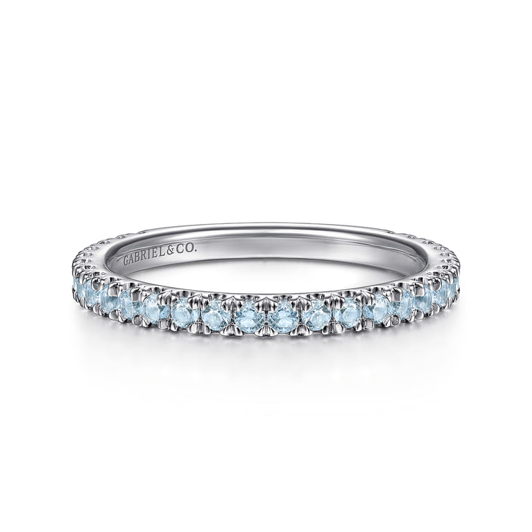 14K White Gold Blue Topaz Stackable Ring - Shot 1