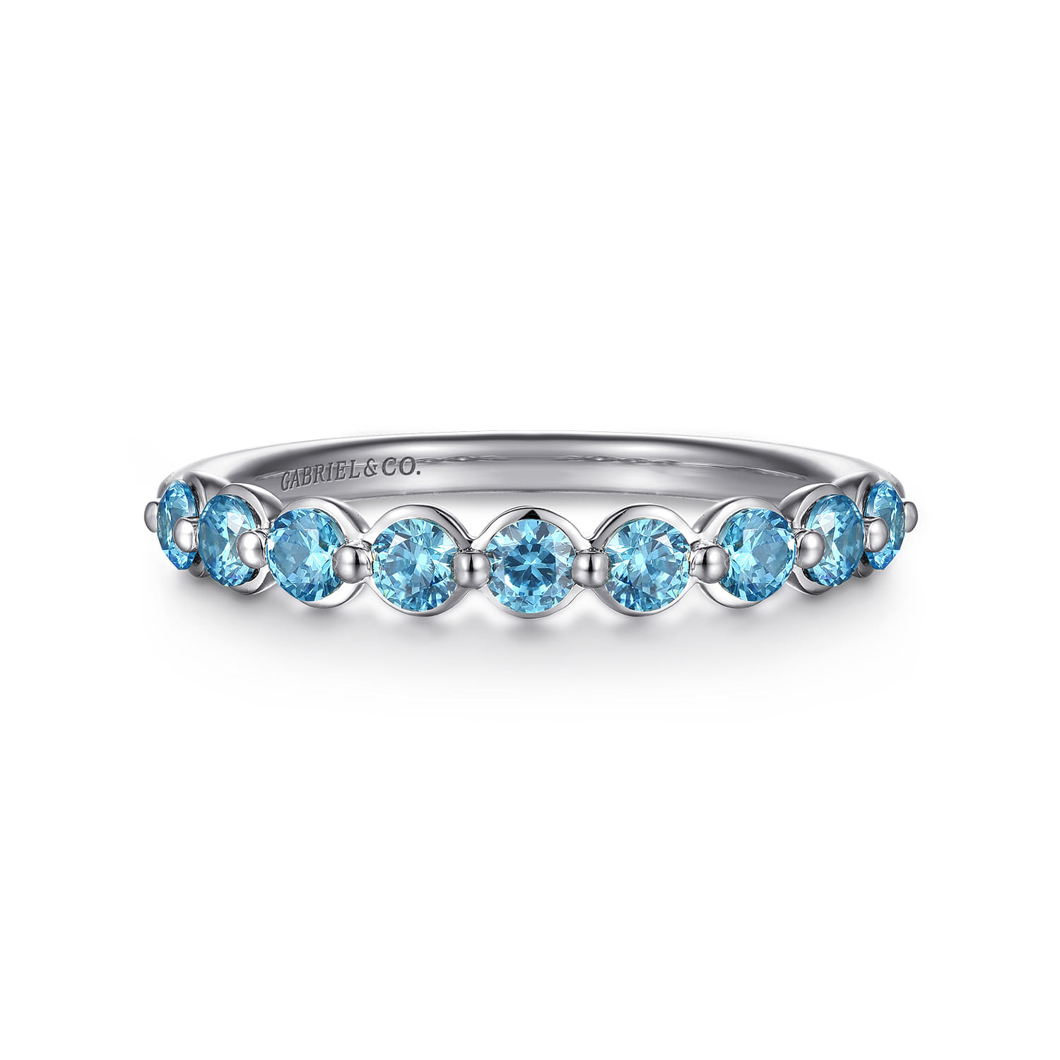 14K White Gold Blue Topaz Stackable Ring - Shot 1