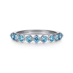 14K White Gold Blue Topaz Stackable Ring