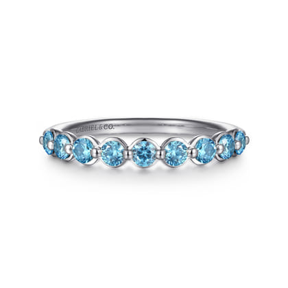 14K White Gold Blue Topaz Stackable Ring