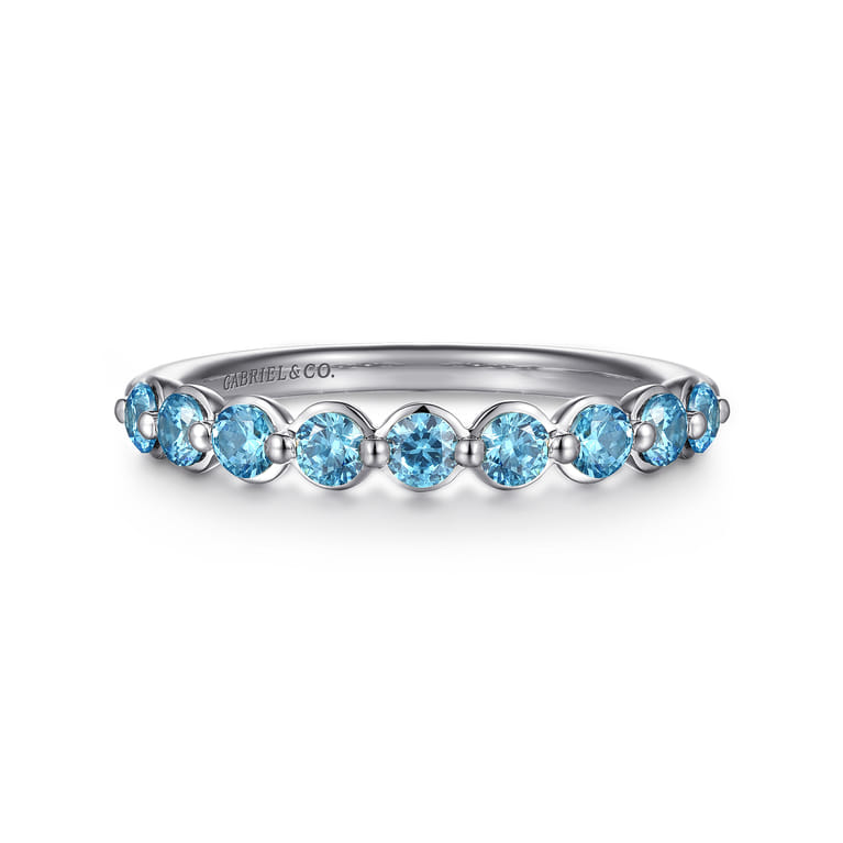 14K White Gold Blue Topaz Stackable Ring - Shot 1