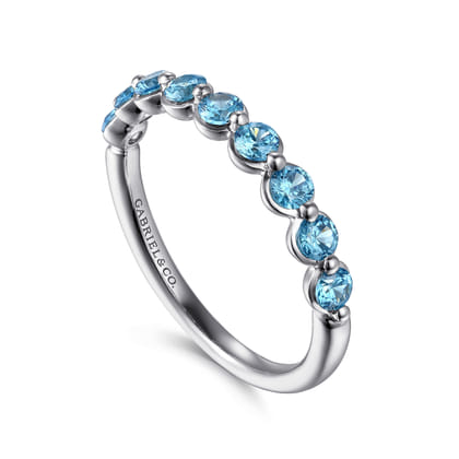 14K White Gold Blue Topaz Stackable Ring