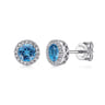 14K White Gold Blue Topaz and Diamond Halo Stud Earrings - 0.1 ct