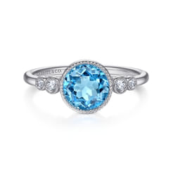 14K White Gold Blue Topaz and Diamond Ring