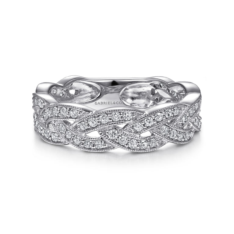 14K White Gold Braided Diamond Stackable Ring - 0.55 ct - Shot 1
