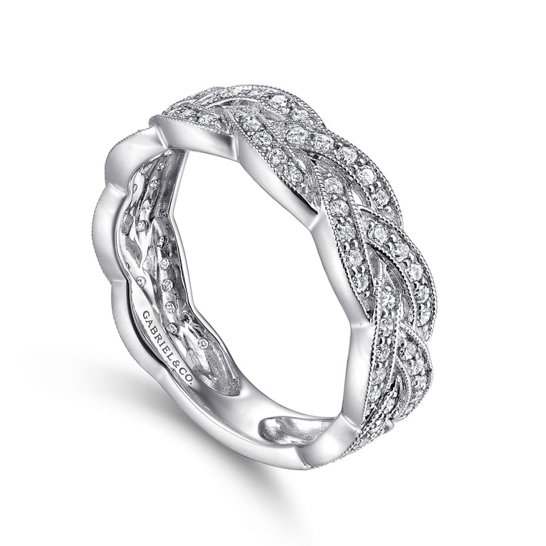 14K White Gold Braided Diamond Stackable Ring - 0.55 ct - Shot 3