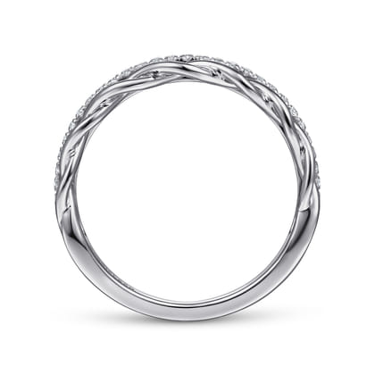 14K White Gold Braided Metal and Diamond Row Ring