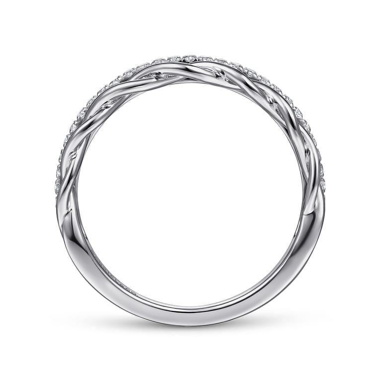 14K White Gold Braided Metal and Diamond Row Ring - 0.15 ct - Shot 2