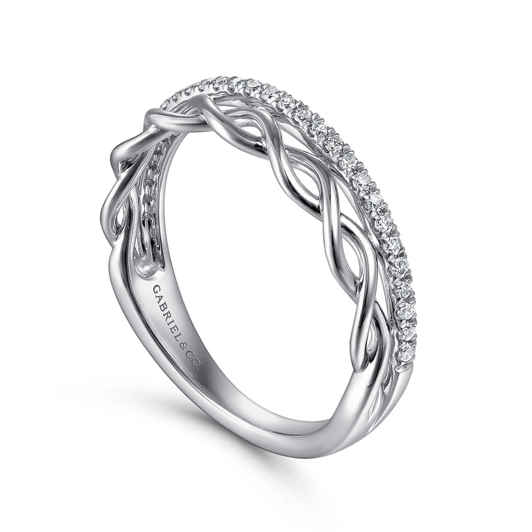 14K White Gold Braided Metal and Diamond Row Ring - 0.15 ct - Shot 3
