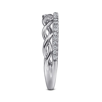 14K White Gold Braided Metal and Diamond Row Ring