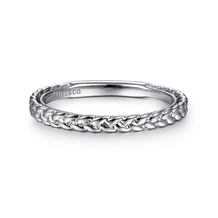 14K White Gold Braided Stackable Ring - Shot 1