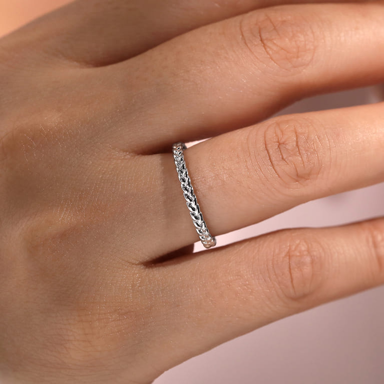 14K White Gold Braided Stackable Ring - Shot 5