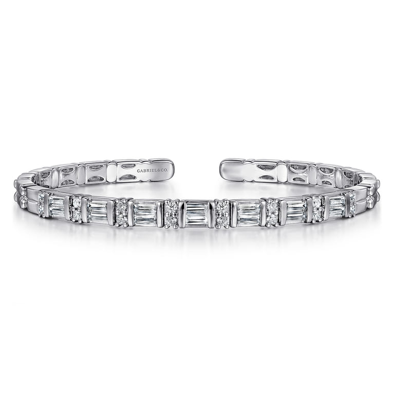 14K White Gold Bujukan Bangle With Diamond Baguette Stations - 1.6 ct - Shot 1