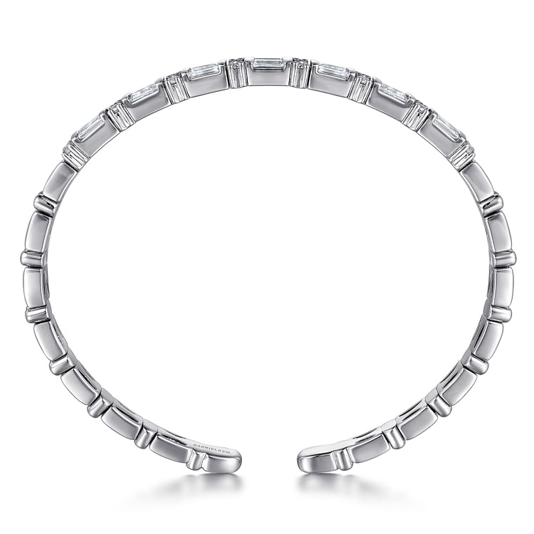 14K White Gold Bujukan Bangle With Diamond Baguette Stations