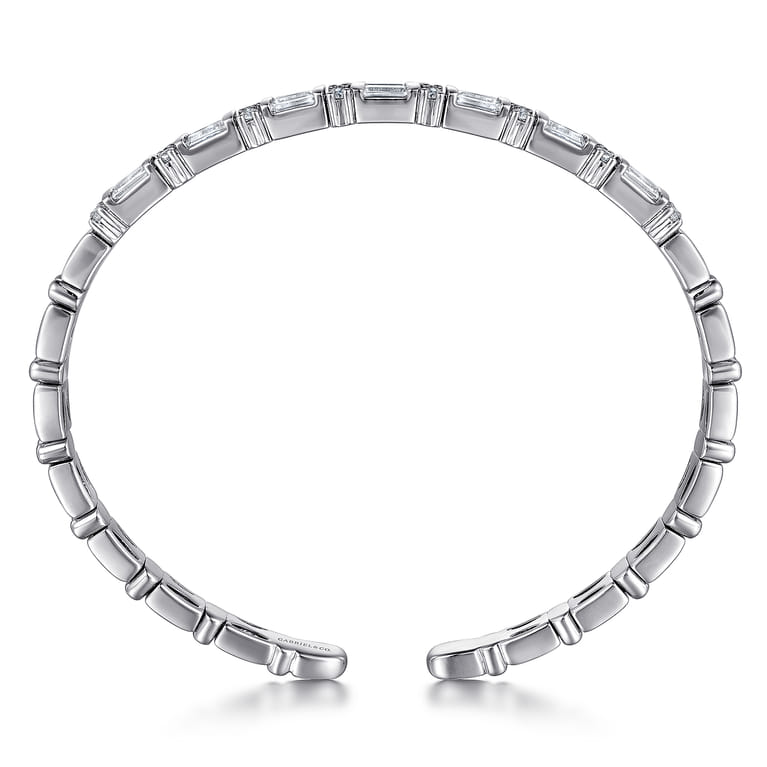 14K White Gold Bujukan Bangle With Diamond Baguette Stations - 1.6 ct - Shot 3