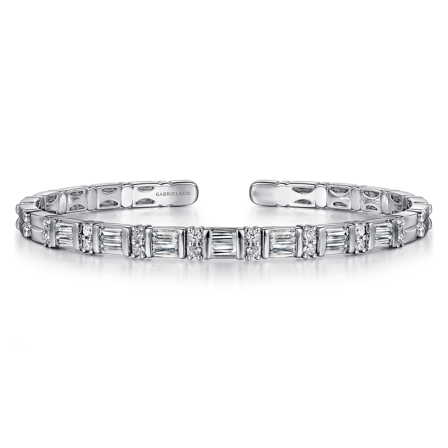 14K White Gold Bujukan Bangle with Diamond Baguette Stations - 1.6 ct - Shot 1
